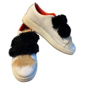 Zara Woman White Faux Fur Platform Sneakers Black Tan Fluffy Strap Trainers 36